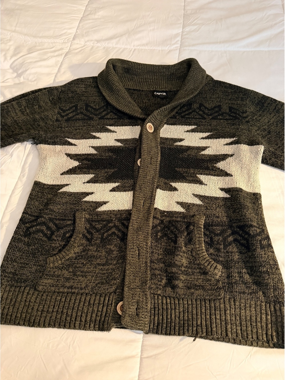 Capra Shawl Collar Button-Up Sweater Cardigan with Geometric